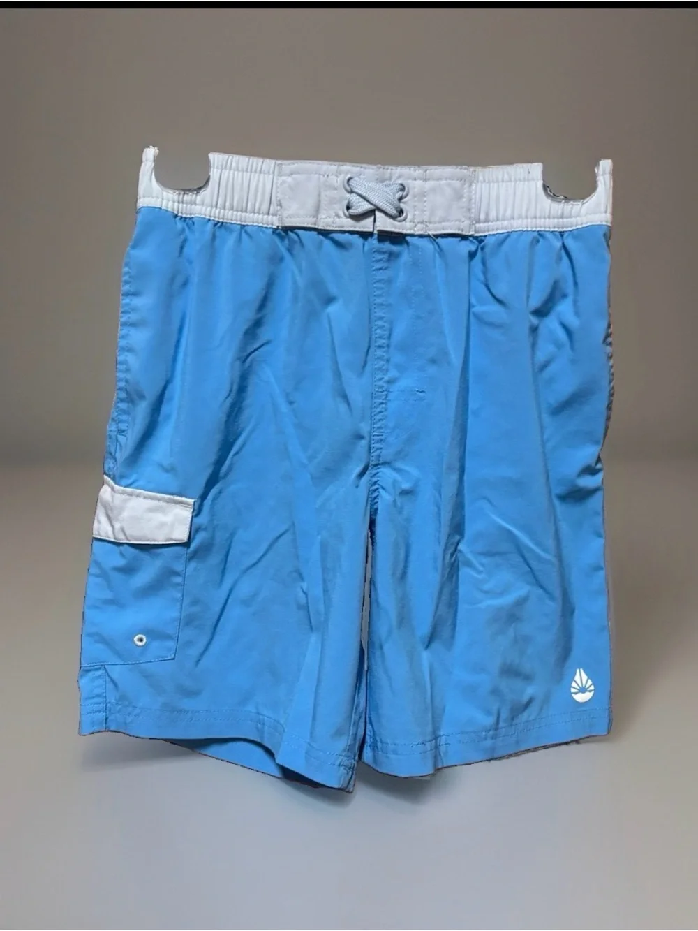 Kids Light Blue Swim Trunks with White Trim
